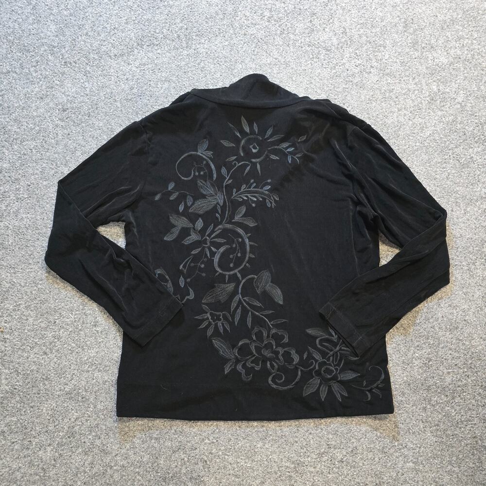 Chicos Top Womens Large Black Slinky Cardigan Witch Gothic Stretch Slinky Career